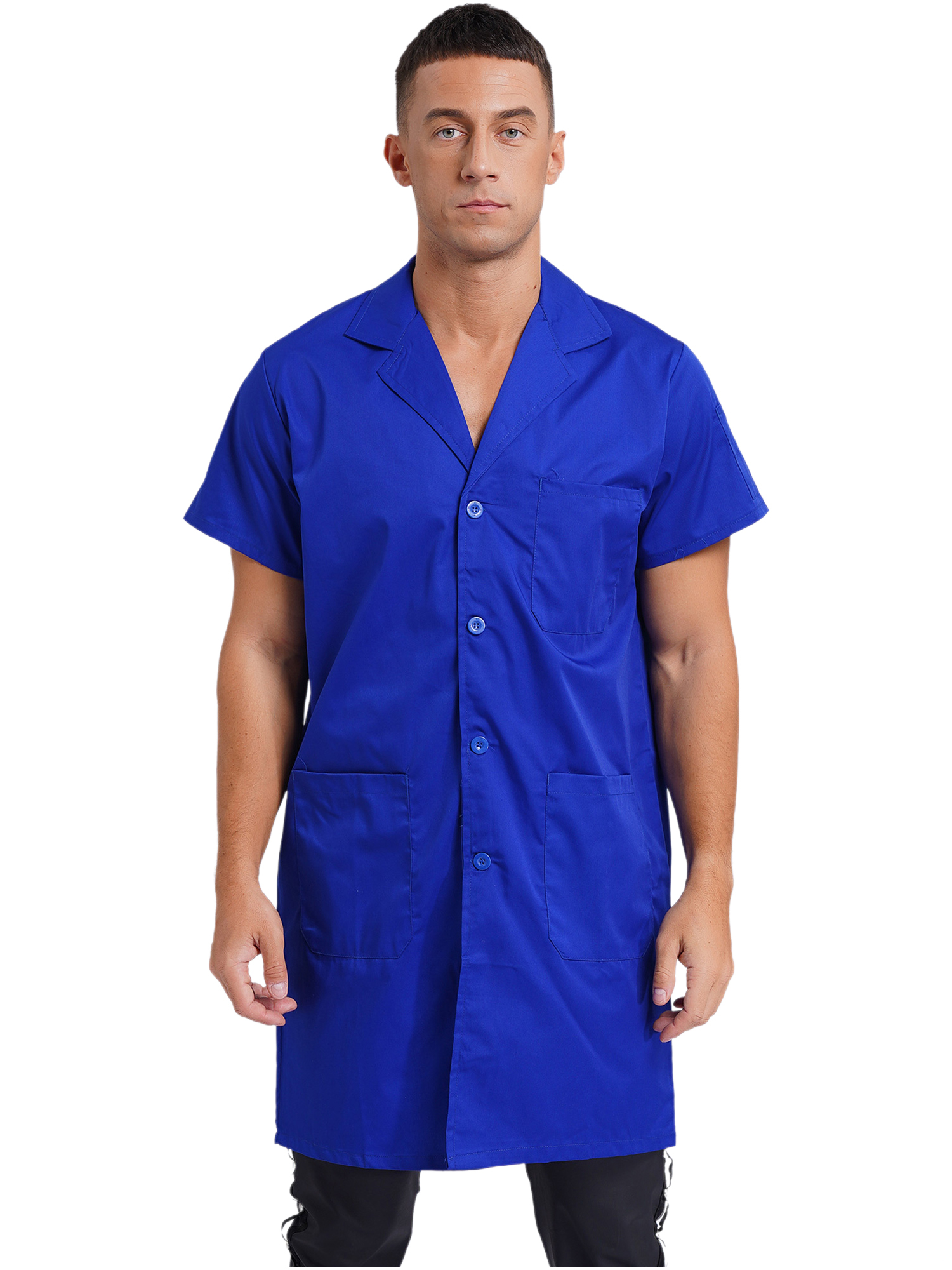Zaldita Men's Short Sleeve Wear Resistant Dustproof Work Coat Anti Stat Tech Jacket Lab Coat Royal Blue 175/XL